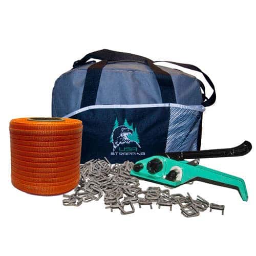 (1) 3/4" x 250 ft x 2700lb Break Strap, Buckles, Ratchet Tensioning Tool With Cutter, Duffle Bag