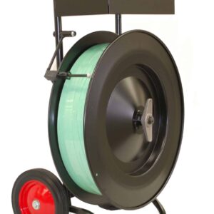 Premium Strapping Dispenser w/Break Arm - Oscillated Wound Strapping - Core I.D. 16" Only / Face Width 3"-6" / 10" Tires