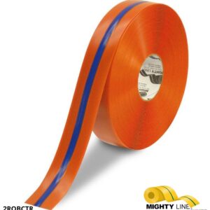 Mighty Line 2" Orange Tape with Blue Center Line - 100' Roll