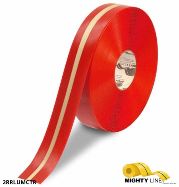 Mighty Line 2" Red with Glowing Center Line Floor Tape, 100' Roll