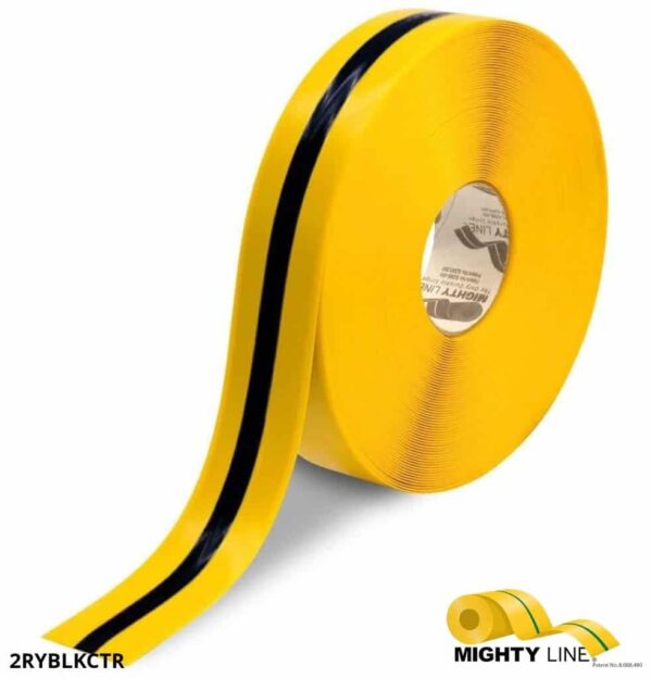 Mighty Line 2" Yellow Tape with Black Center Line - 100' Roll