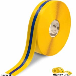 Mighty Line 2" Yellow Tape with Blue Center Line - 100' Roll