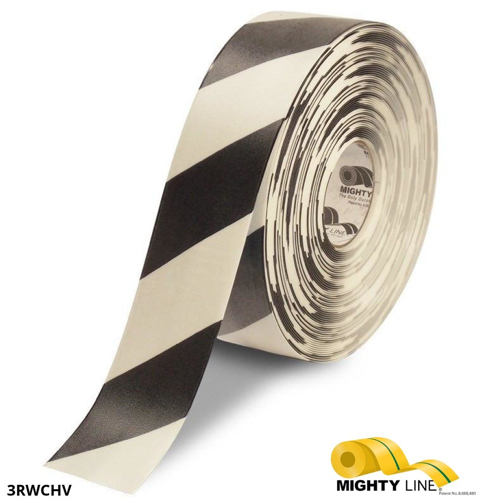 Mighty Line 3" White Tape with Black Chevrons - 100' Roll