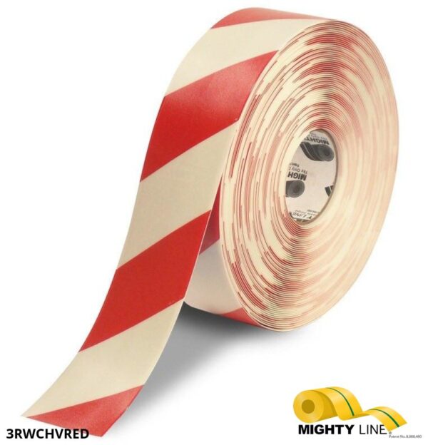 Mighty Line  3" White Tape with Red Chevrons - 100' Roll