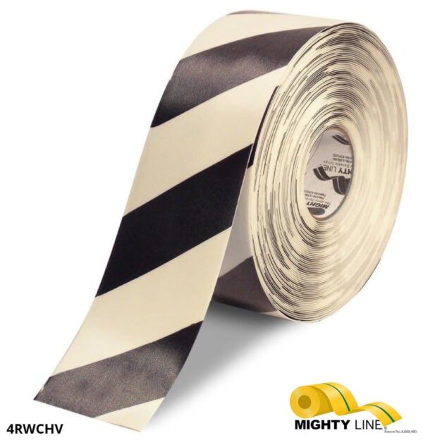 Mighty Line 4" White Tape with Black Chevrons - 100' Roll