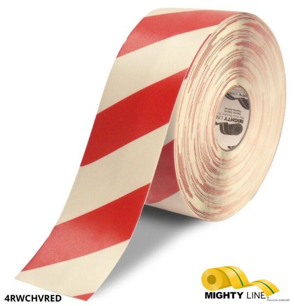 Mighty Line 4" White Tape with Red Chevrons - 100' Roll