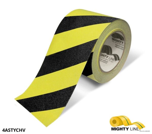 Mighty Line 4" Yellow With Black Chevrons Anti-Slip Floor Tape - 60' Roll